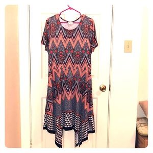 Beige by eci asymmetrical dress, orange, size XL